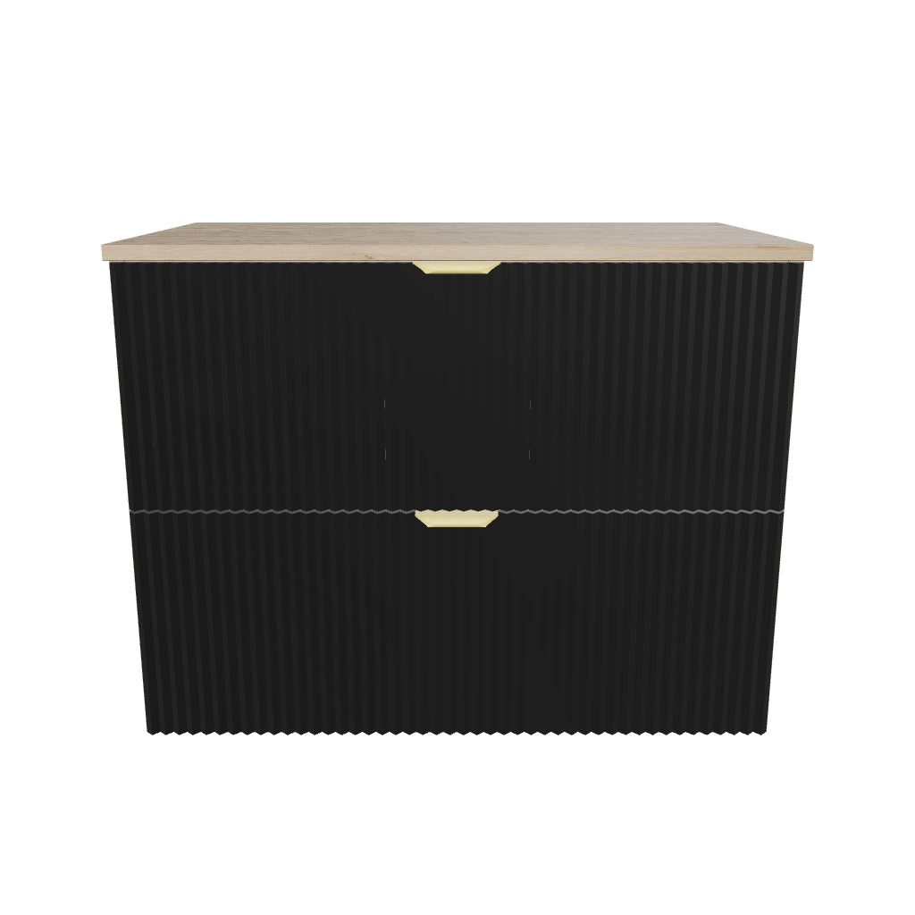 Szafka pod umywalkę z ryflowanymi frontami 80 cm Willy - Czarny/Orzech