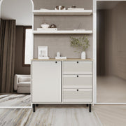 Moderne Kommode 100 cm breit in Kaschmir – 1 Tür mit glatter Front und 3 Schubladen mit stilvoll geriffelten Fronten. Ideal für Wohnzimmer, Schlafzimmer oder Flur. Design-Kommode Linea für stilvolle Aufbewahrung mit Eleganz und Funktionalität.