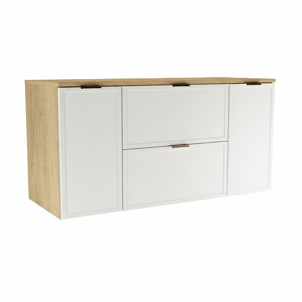 Szafka pod umywalkę z drzwiami i szufladami 120 cm Roma - Biały/Dąb Cremona