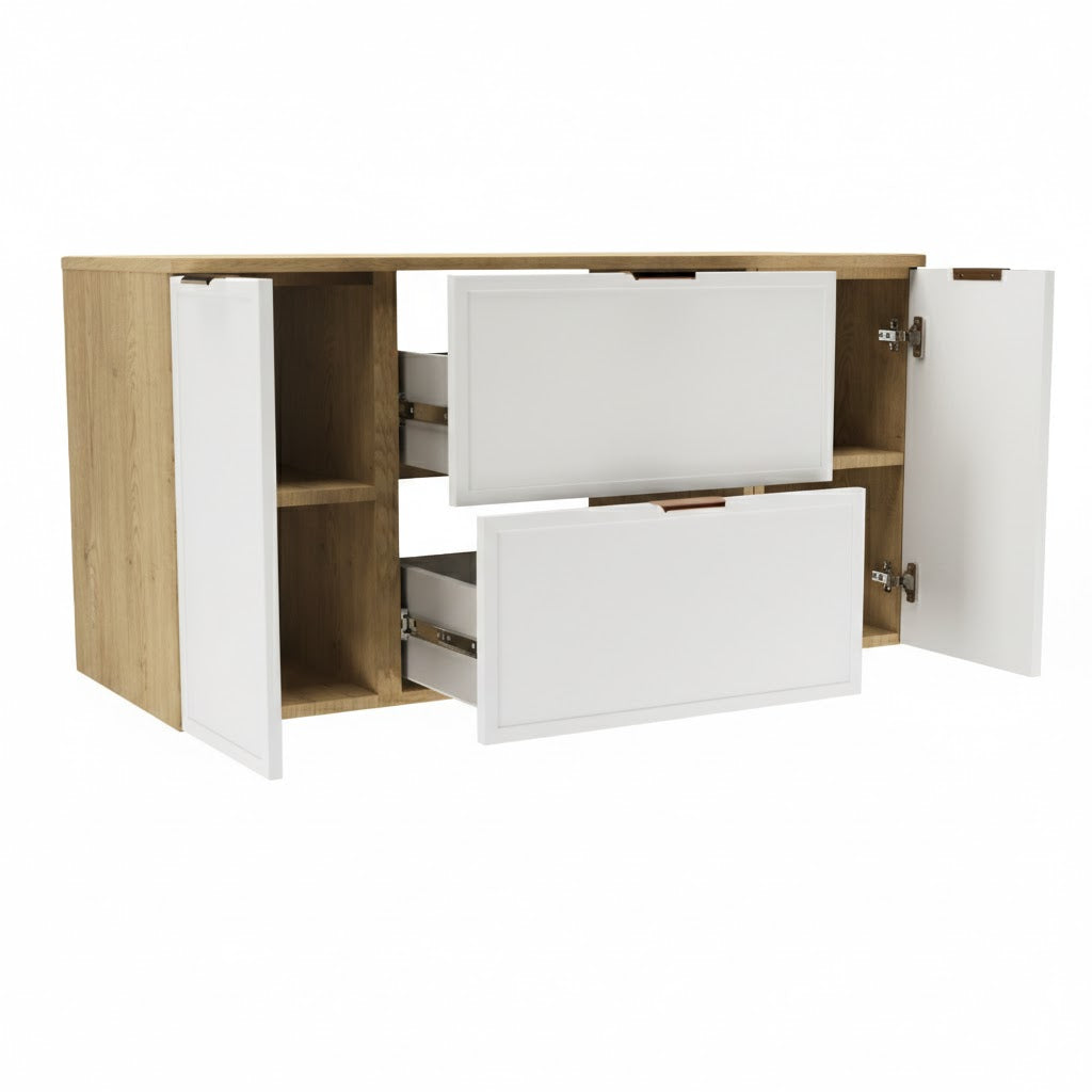 Szafka pod umywalkę z drzwiami i szufladami 120 cm Roma - Biały/Dąb Cremona