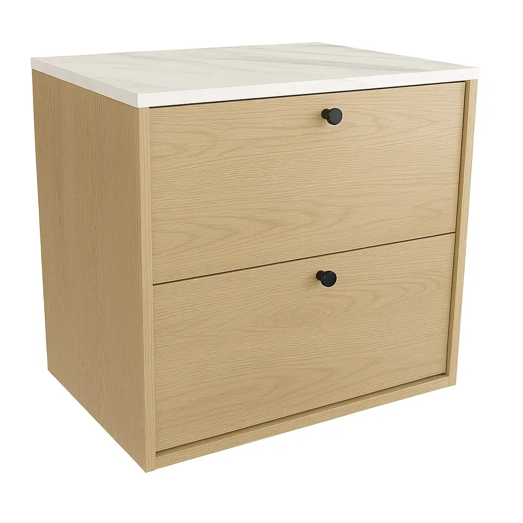 Szafka łazienkowa pod umywalkę 60 cm Belino - Dąb Cremona/Marmur Bianco blat