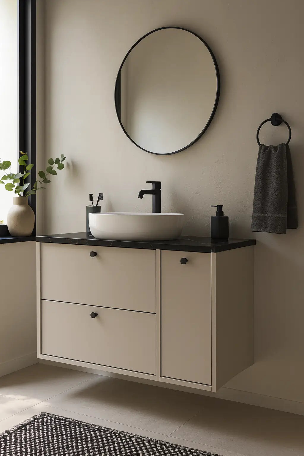 Szafka pod umywalkę 100 cm z koszem na pranie Belino - Kaszmir/Marmur Czarny