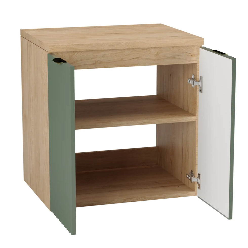 Szafka łazienkowa z drzwiami 60 cm Willy - Szałwiowy/Orzech – dekor Orzech