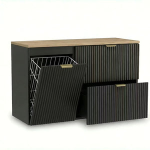 Szafka pod umywalkę z koszem na pranie 100 cm Willy - Czarny/blat Orzech