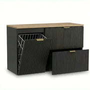 Szafka pod umywalkę z koszem na pranie 100 cm Willy - Czarny/blat Orzech