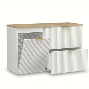 Szafka pod umywalkę z koszem na pranie 100 cm Willy - Biały/blat Orzech