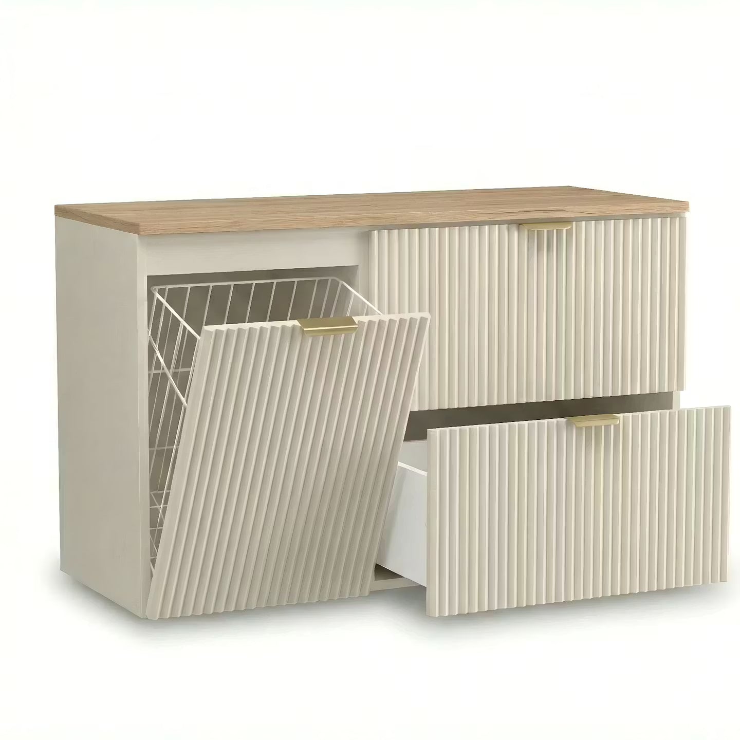 Szafka pod umywalkę z koszem na pranie 100 cm Willy - Kaszmir/blat Orzech