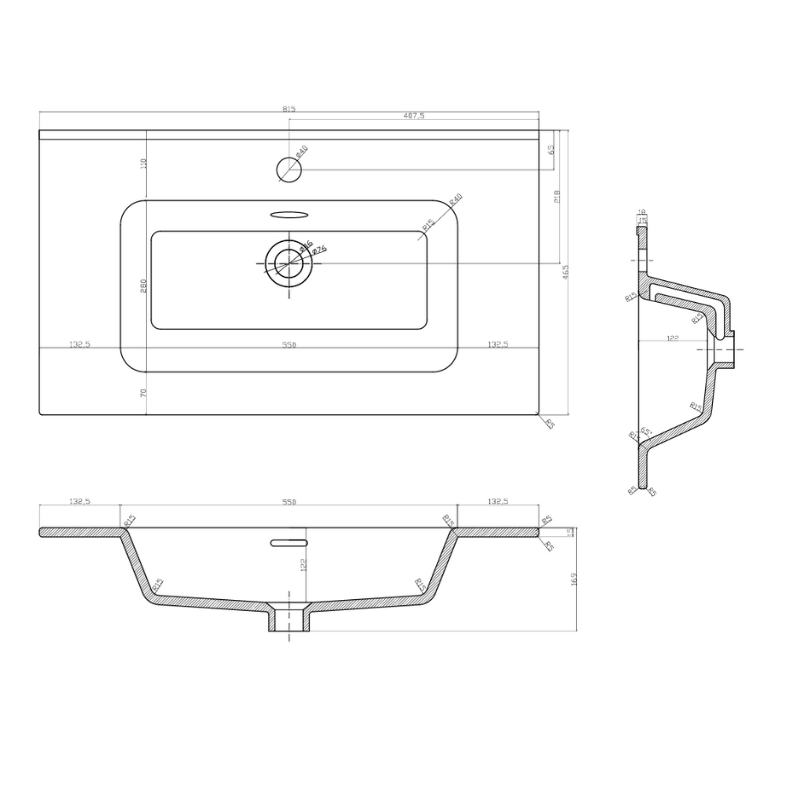 Umywalka ceramiczna 80 cm Biała wpuszczana