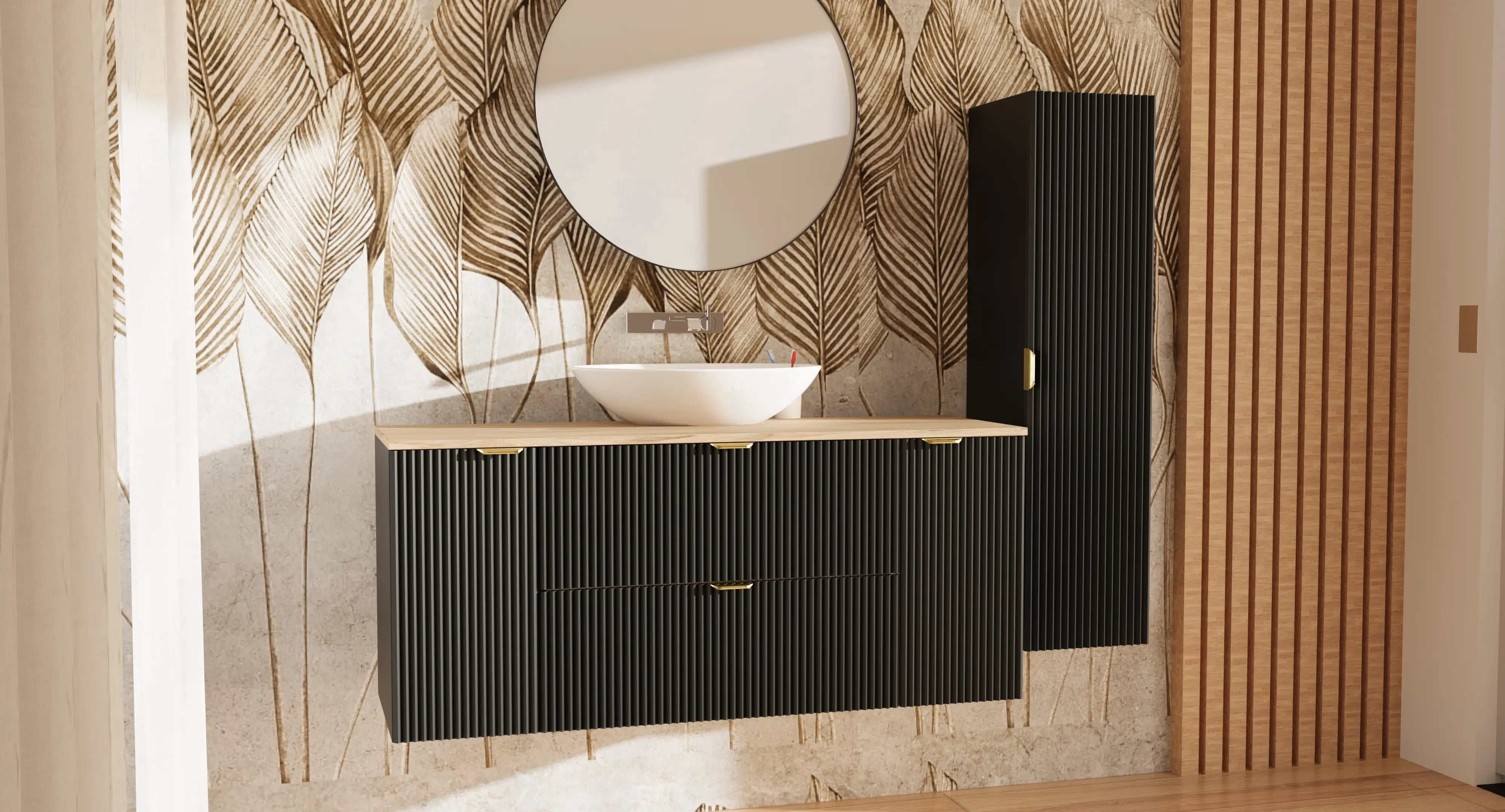 Szafka pod umywalkę z 2 drzwiami i 2 szufladami 140 cm Willy - Czarny/Orzech