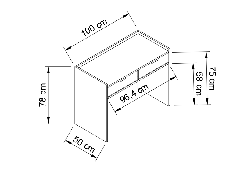 Biurko z 2 szufladami 100 cm Aura - Dąb Cremona – wymiary