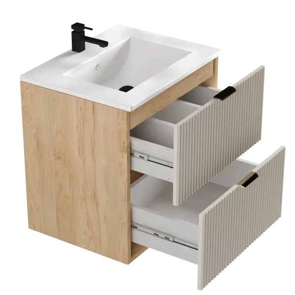 Szafka łazienkowa 60 cm z umywalką wpuszczaną Willy - Kaszmir / Orzech